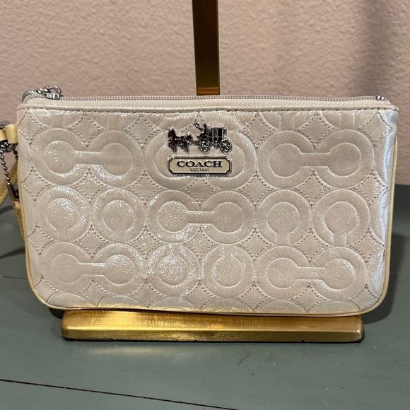 Coach Beige Embossed Wristlet - Picture 1 of 6